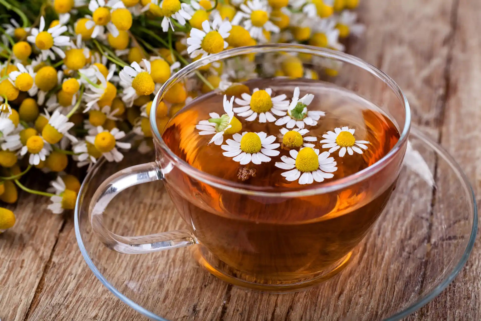 chamomile tea cup on table