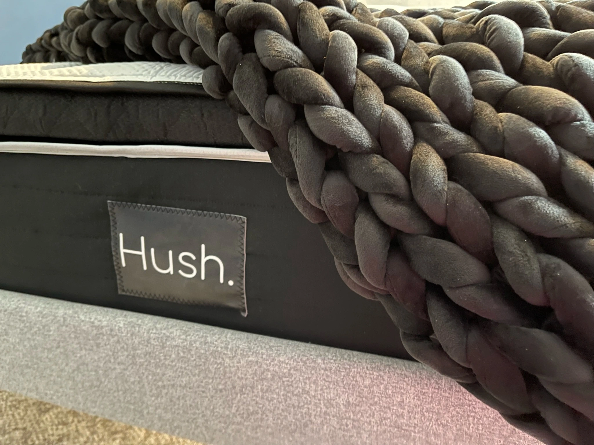 close up shot of the hush knit weighted blanket in the Sleepiverse studio