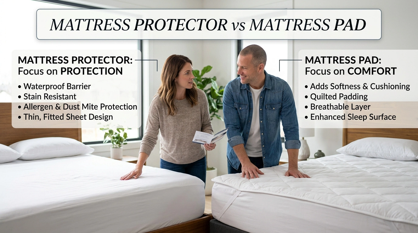 Mattress protector vs. mattress pad Mattress protector and mattress pad compared side by side