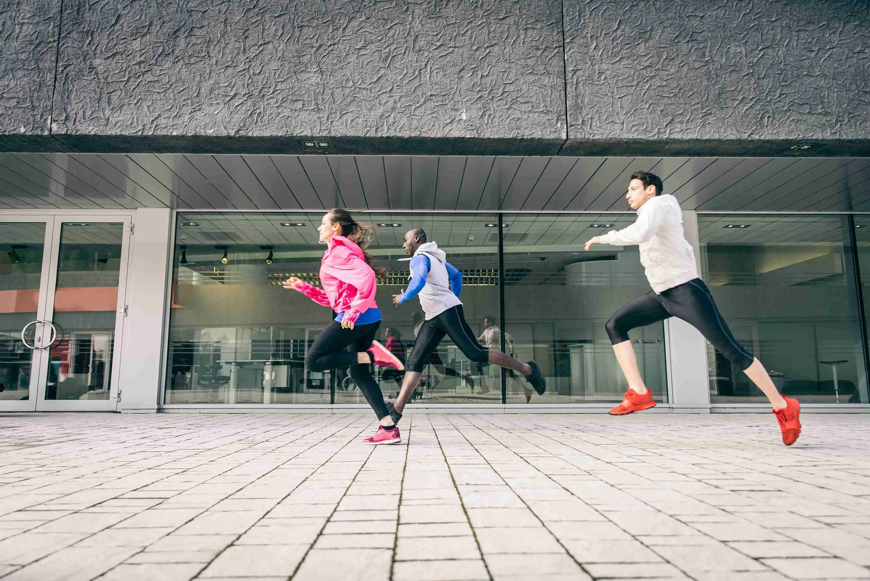 Runners training outdoors