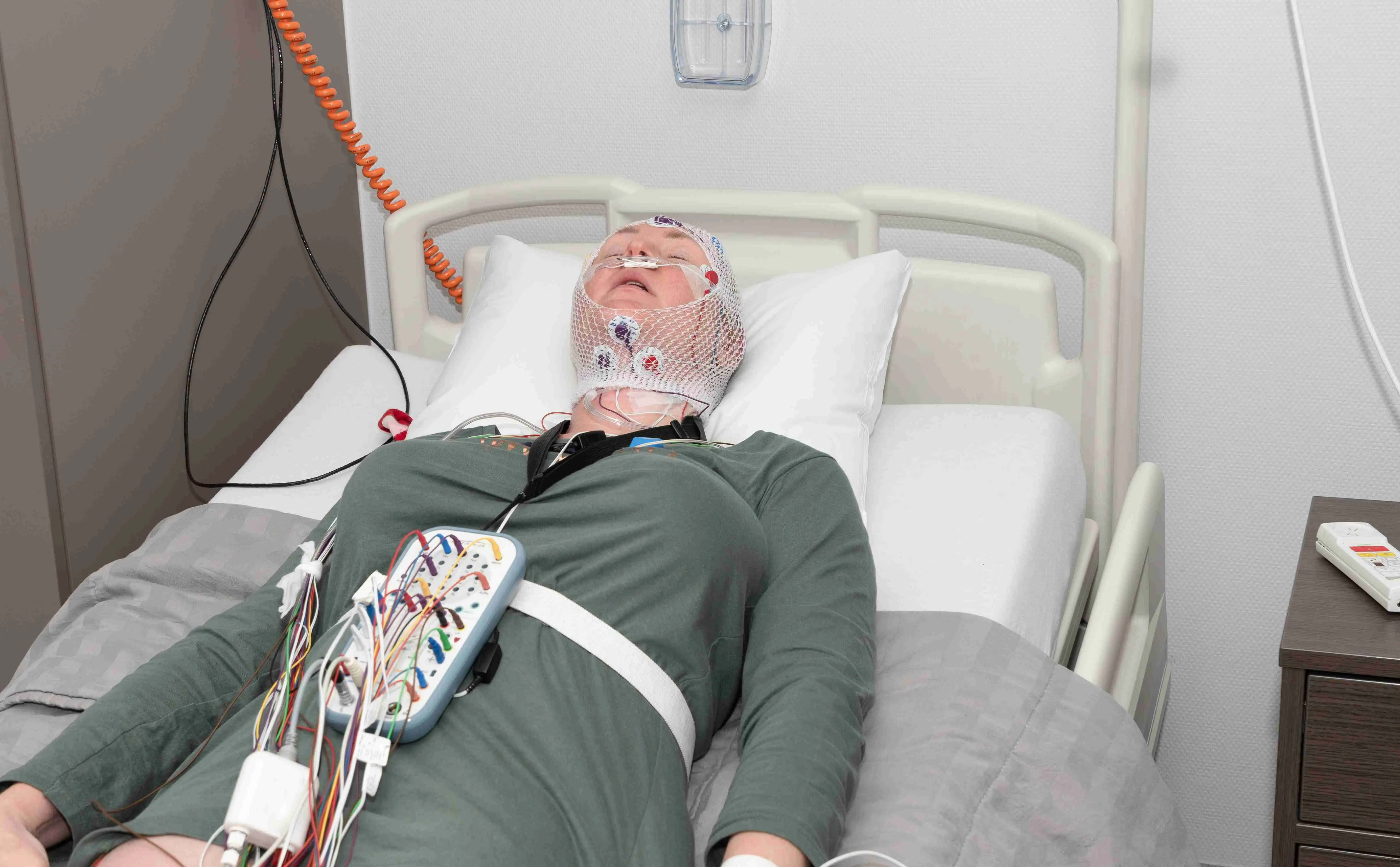 A Young woman measuring brainwaves in a Sleep Laboratory