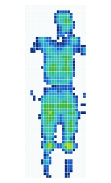 Cell-grid pressure distribution recorded while stomach sleeping on the Amerisleep AS5