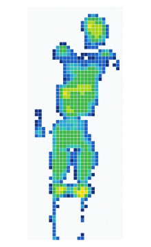 Cell-grid pressure distribution recorded while stomach sleeping on the Casper Dawn