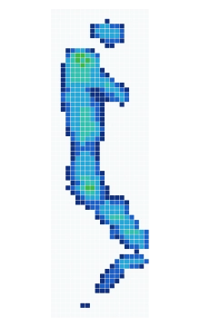 Cell-grid pressure distribution recorded while side sleeping on the Helix Sunset Elite