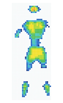 Cell-grid pressure distribution recorded while back sleeping on the IKEA Morgedal