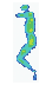 Cell-grid pressure distribution recorded while side sleeping on the Novilla Bliss