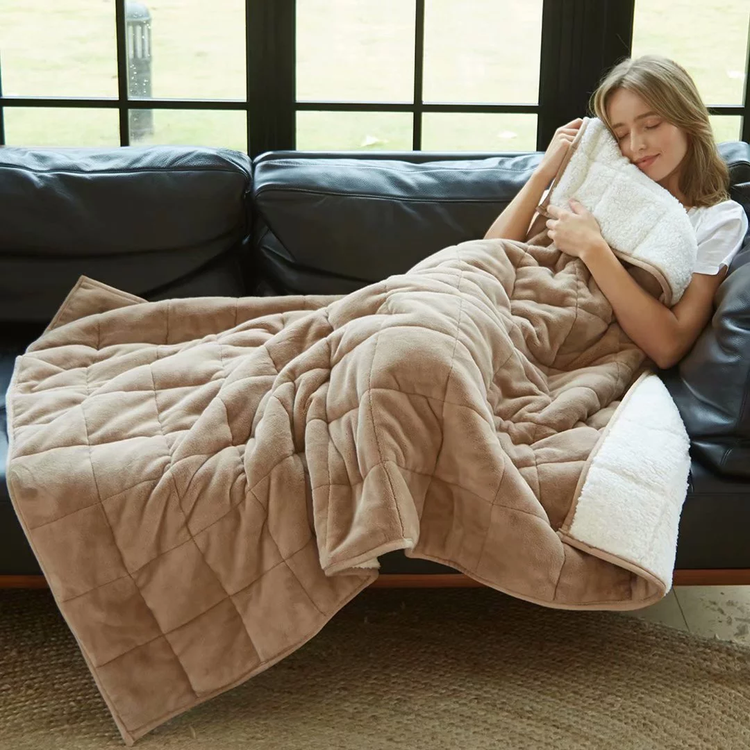 A girl using weighted blanket