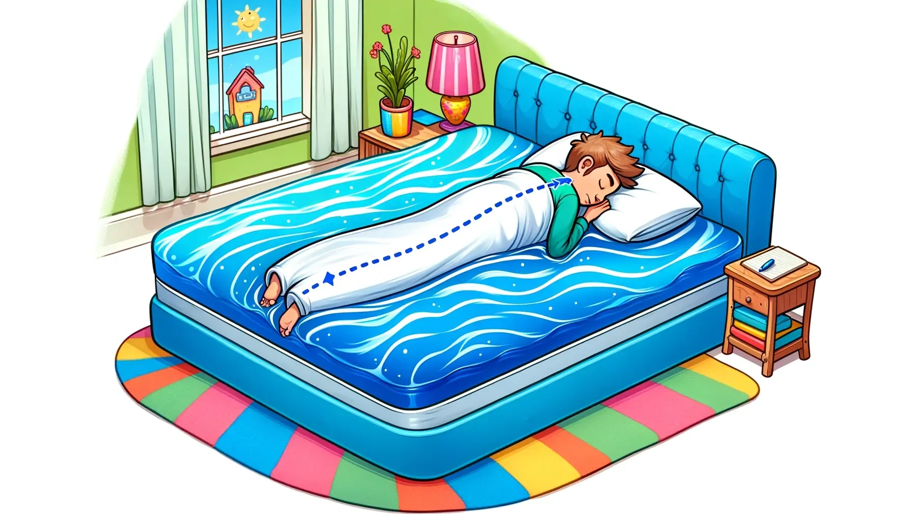 a child sleeping on waterbed
